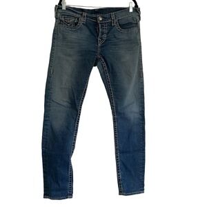 True Religion Skinny Jeans Womens 32 Blue Excellent Thick Contrast Stitch Y2K